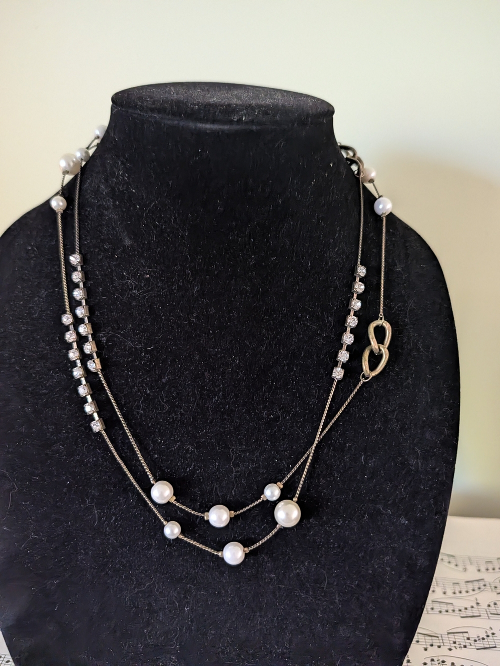 Pearl & Crystal Multi-Strand Necklace - Gold and White